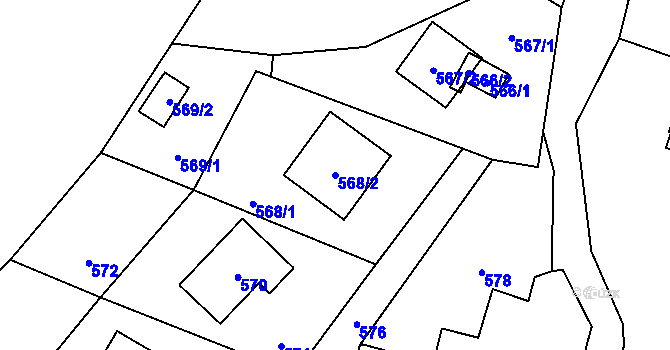 Parcela st. 568/2 v KÚ Hrachovec, Katastrální mapa