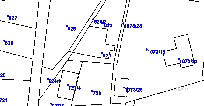 Parcela st. 621 v KÚ Hrachovec, Katastrální mapa