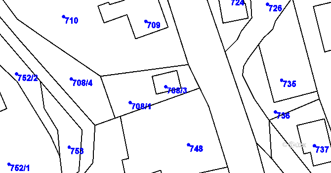 Parcela st. 708/3 v KÚ Hrachovec, Katastrální mapa