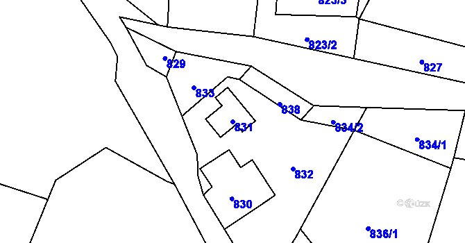 Parcela st. 831 v KÚ Hrachovec, Katastrální mapa