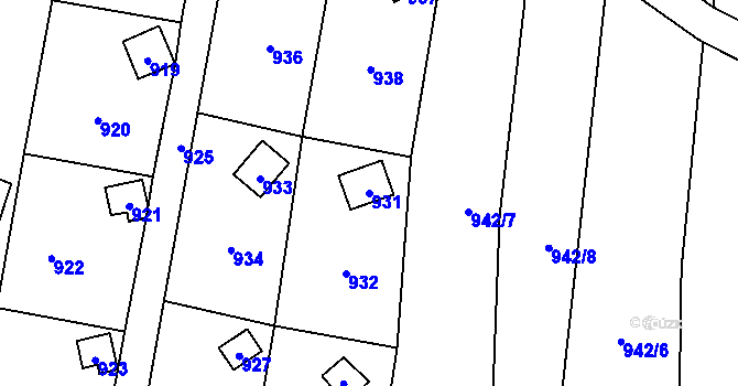Parcela st. 931 v KÚ Hrachovec, Katastrální mapa