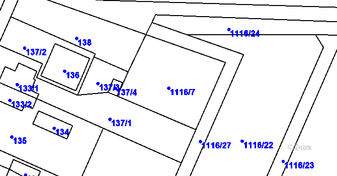 Parcela st. 1116/7 v KÚ Hrachovec, Katastrální mapa