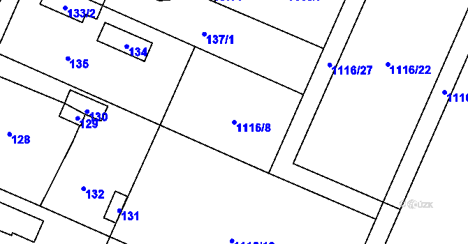 Parcela st. 1116/8 v KÚ Hrachovec, Katastrální mapa