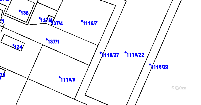 Parcela st. 1116/27 v KÚ Hrachovec, Katastrální mapa