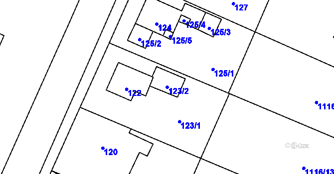 Parcela st. 123/2 v KÚ Hrachovec, Katastrální mapa