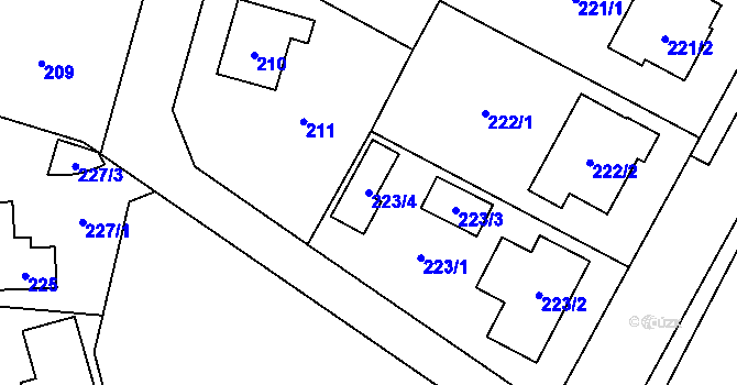 Parcela st. 223/4 v KÚ Hrachovec, Katastrální mapa