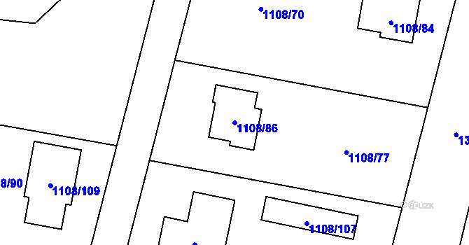 Parcela st. 1108/86 v KÚ Hrachovec, Katastrální mapa