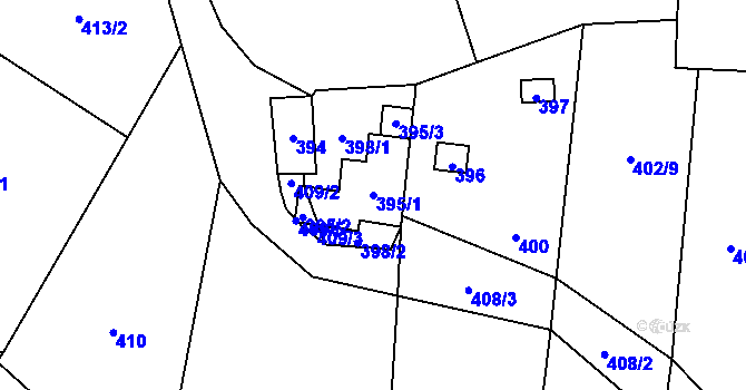 Parcela st. 395/1 v KÚ Hrachovec, Katastrální mapa