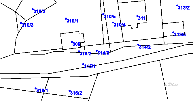 Parcela st. 314/3 v KÚ Hrachovec, Katastrální mapa