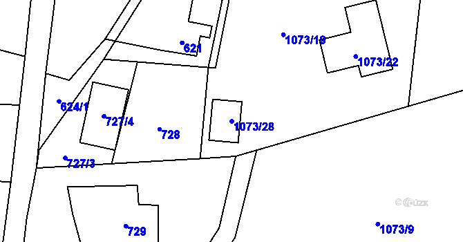 Parcela st. 1073/28 v KÚ Hrachovec, Katastrální mapa