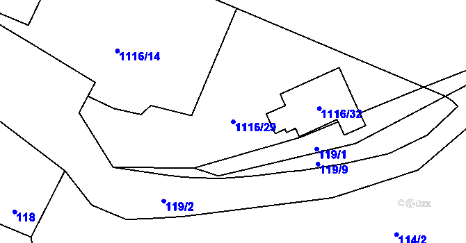 Parcela st. 1116/29 v KÚ Hrachovec, Katastrální mapa