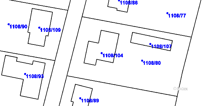 Parcela st. 1108/104 v KÚ Hrachovec, Katastrální mapa