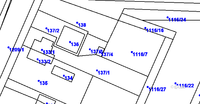 Parcela st. 137/4 v KÚ Hrachovec, Katastrální mapa