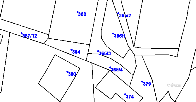 Parcela st. 365/3 v KÚ Hrachovec, Katastrální mapa