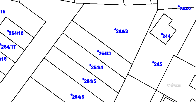 Parcela st. 264/3 v KÚ Hrachovec, Katastrální mapa
