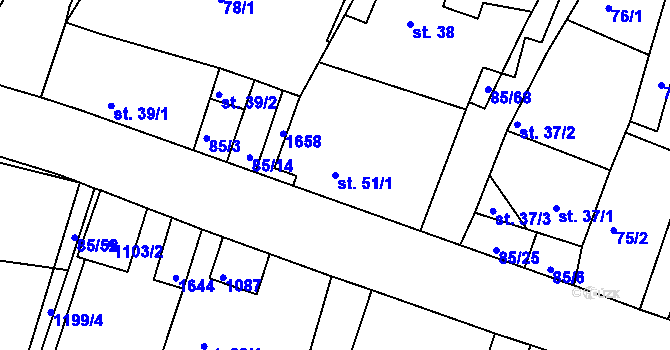 Parcela st. 51/1 v KÚ Hrachoviště u Třeboně, Katastrální mapa