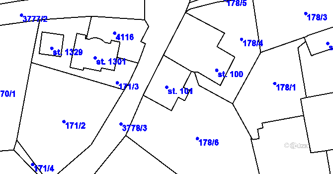 Parcela st. 101 v KÚ Hranice u Aše, Katastrální mapa
