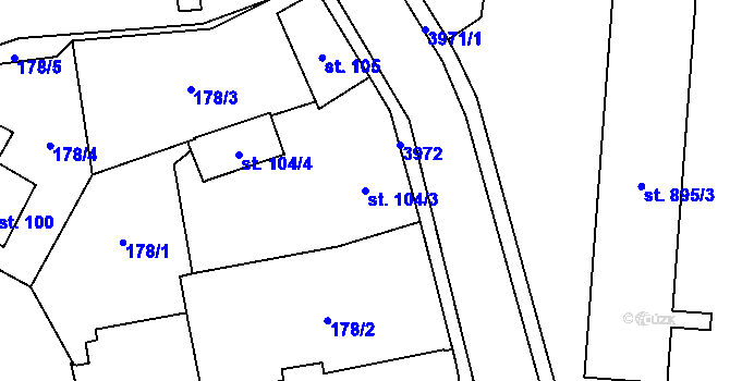 Parcela st. 104/3 v KÚ Hranice u Aše, Katastrální mapa