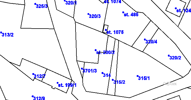 Parcela st. 200/2 v KÚ Hranice u Aše, Katastrální mapa
