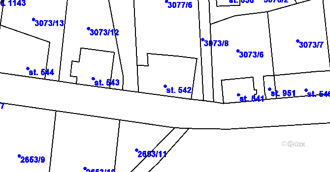 Parcela st. 542 v KÚ Hranice u Aše, Katastrální mapa