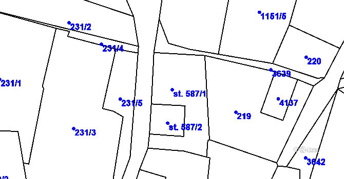 Parcela st. 587/1 v KÚ Hranice u Aše, Katastrální mapa