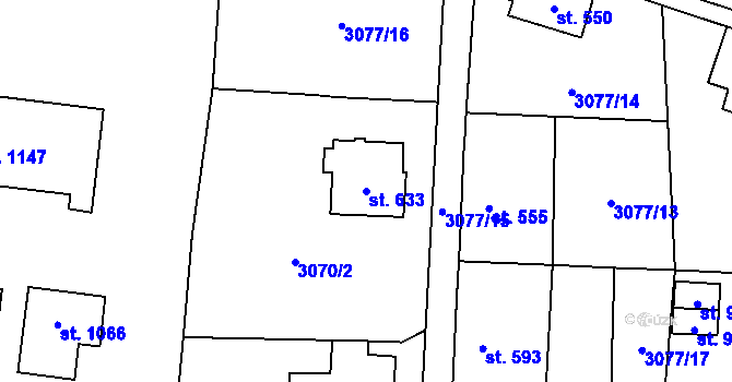 Parcela st. 633 v KÚ Hranice u Aše, Katastrální mapa