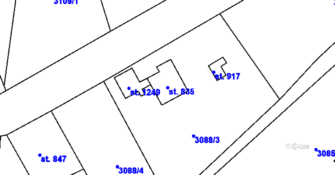 Parcela st. 835 v KÚ Hranice u Aše, Katastrální mapa