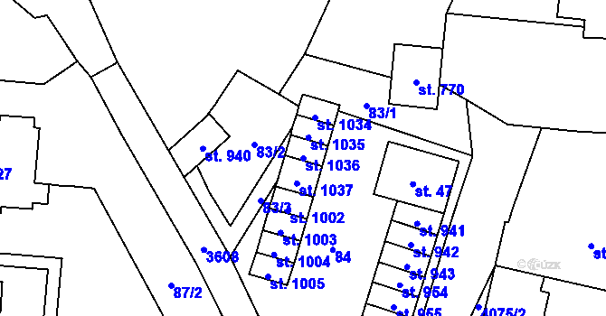 Parcela st. 1036 v KÚ Hranice u Aše, Katastrální mapa