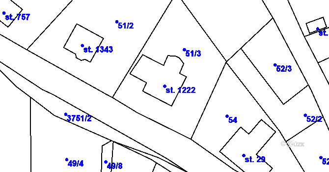 Parcela st. 1222 v KÚ Hranice u Aše, Katastrální mapa