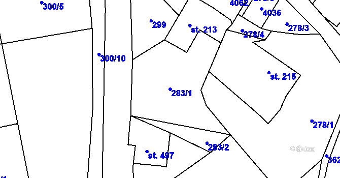 Parcela st. 283/1 v KÚ Hranice u Aše, Katastrální mapa