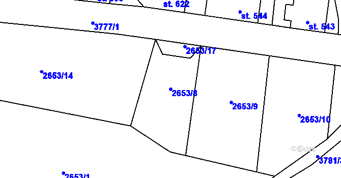 Parcela st. 2653/8 v KÚ Hranice u Aše, Katastrální mapa