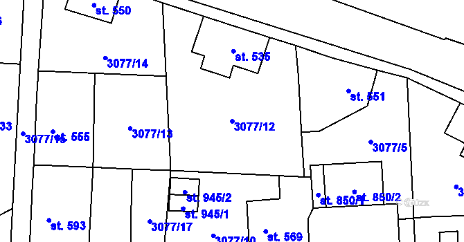 Parcela st. 3077/12 v KÚ Hranice u Aše, Katastrální mapa
