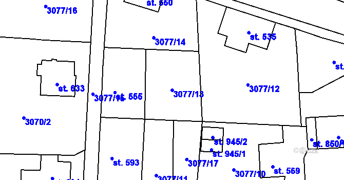 Parcela st. 3077/13 v KÚ Hranice u Aše, Katastrální mapa