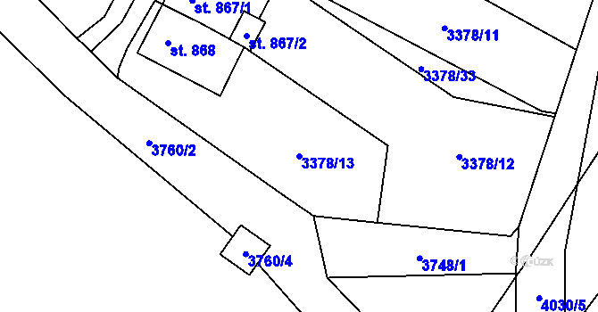 Parcela st. 3378/13 v KÚ Hranice u Aše, Katastrální mapa