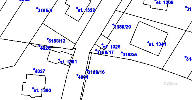 Parcela st. 3188/17 v KÚ Hranice u Aše, Katastrální mapa