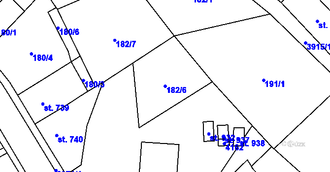 Parcela st. 182/6 v KÚ Hranice u Aše, Katastrální mapa