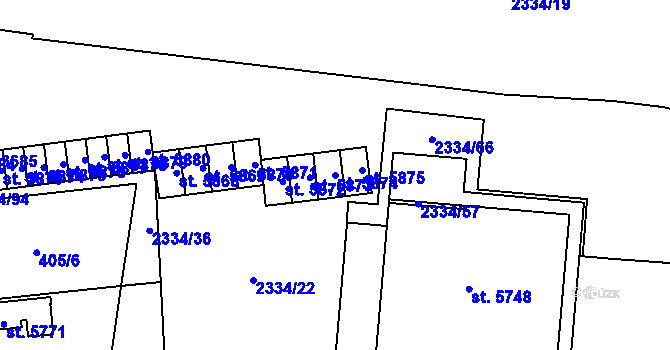 Parcela st. 5874 v KÚ Hranice, Katastrální mapa