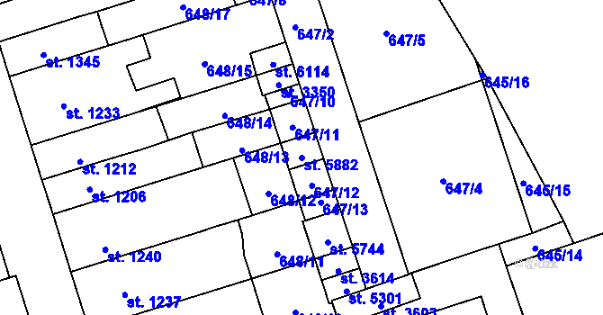 Parcela st. 5882 v KÚ Hranice, Katastrální mapa