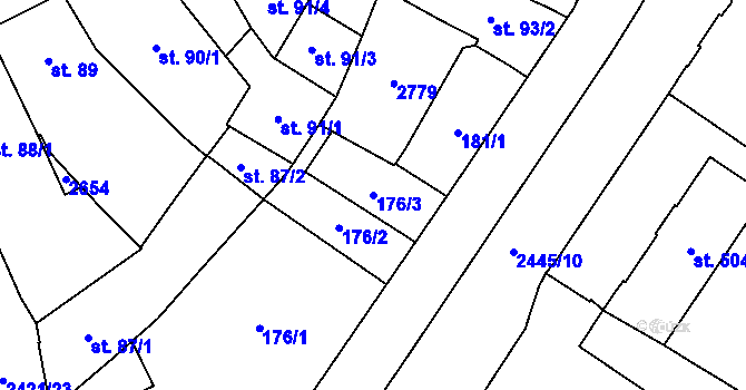 Parcela st. 176/3 v KÚ Hranice, Katastrální mapa