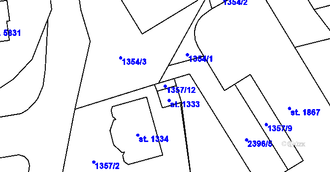 Parcela st. 1357/12 v KÚ Hranice, Katastrální mapa