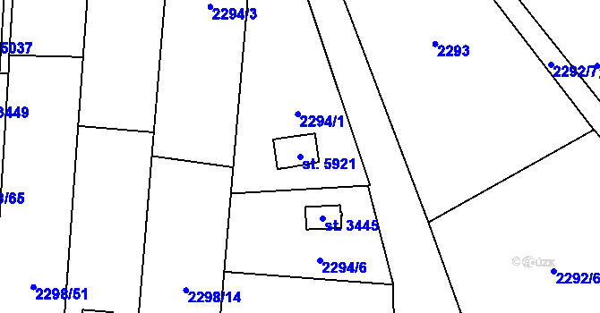 Parcela st. 5921 v KÚ Hranice, Katastrální mapa