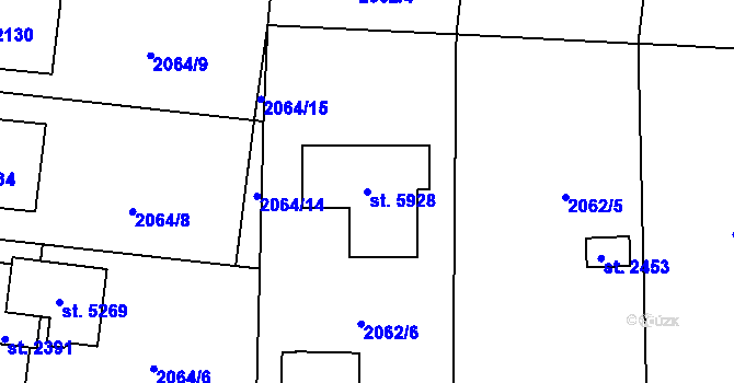 Parcela st. 5928 v KÚ Hranice, Katastrální mapa
