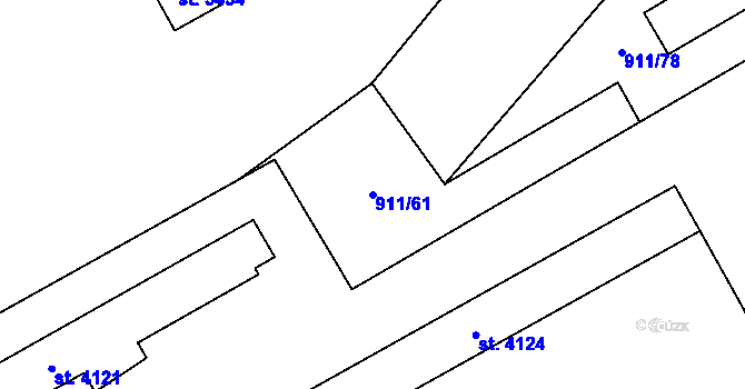 Parcela st. 911/61 v KÚ Hranice, Katastrální mapa