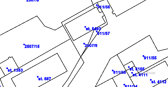 Parcela st. 2507/9 v KÚ Hranice, Katastrální mapa