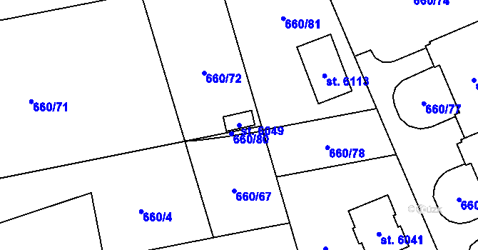 Parcela st. 6049 v KÚ Hranice, Katastrální mapa