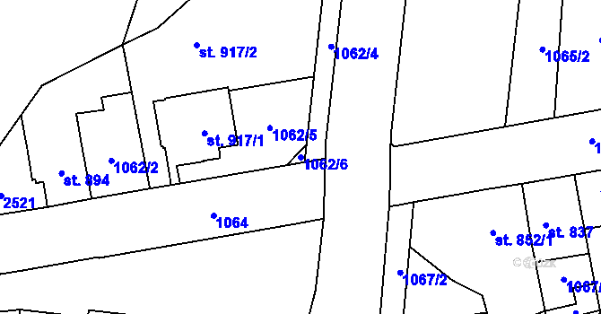 Parcela st. 1062/6 v KÚ Hranice, Katastrální mapa