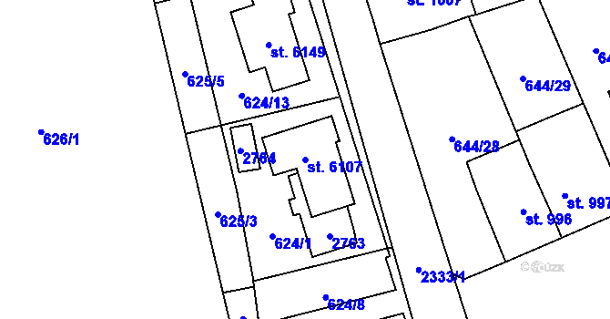 Parcela st. 6107 v KÚ Hranice, Katastrální mapa