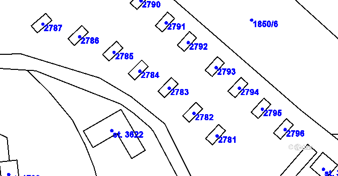 Parcela st. 2783 v KÚ Hranice, Katastrální mapa
