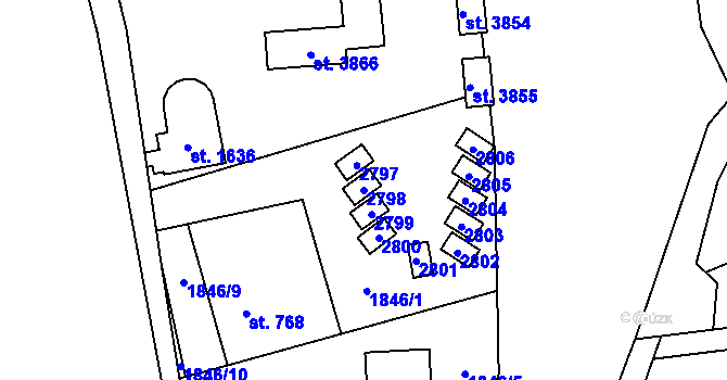 Parcela st. 2798 v KÚ Hranice, Katastrální mapa