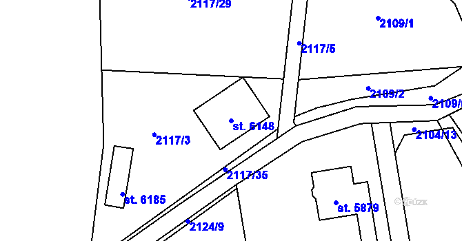Parcela st. 6148 v KÚ Hranice, Katastrální mapa